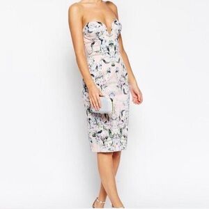 ASOS Floral Strapless Deap Plunge Bodycon Midi Dress Size 6. Like New